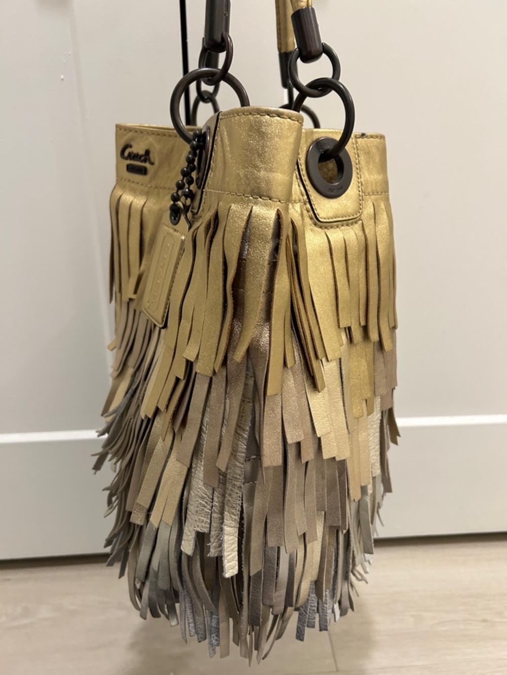 Coach Madison XL Metallic Leather Fringe Tote - Picture 9 of 17